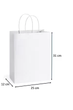 Kraft Çanta 25x12x31 cm(Kağıt Poşet Çanta) Burgu Saplı Beyaz