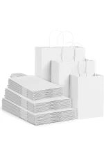 Kraft Çanta 18x8x24 cm(Kağıt Poşet Çanta) Burgu Saplı Beyaz - Görsel 3