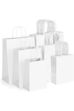 Kraft Çanta 18x8x24 cm(Kağıt Poşet Çanta) Burgu Saplı Beyaz - Görsel 4