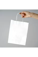 Kraft Çanta 18x8x24 cm(Kağıt Poşet Çanta) Burgu Saplı Beyaz