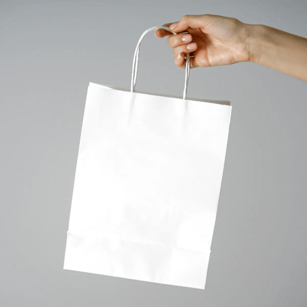 Kraft Çanta 32x12x41 cm(Kağıt Poşet Çanta) Burgu Saplı Beyaz